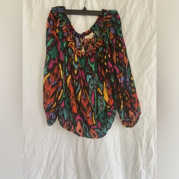 Christian Siriano Peasant Top Blouse Shirt Boho Geo Black Orange Plus Size 1X - Picture 2 of 14